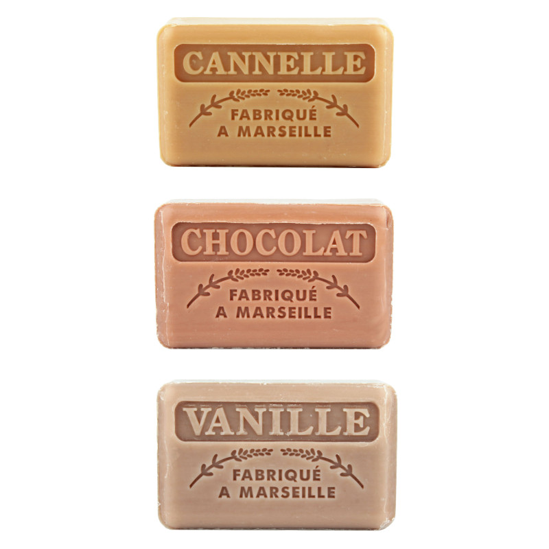 Zestaw mydeł marsylskich 3x125g Cynamon Czekolada Wanilia Zestaw mydeł marsylskich 3x125g Cynamon Czekolada Wanilia