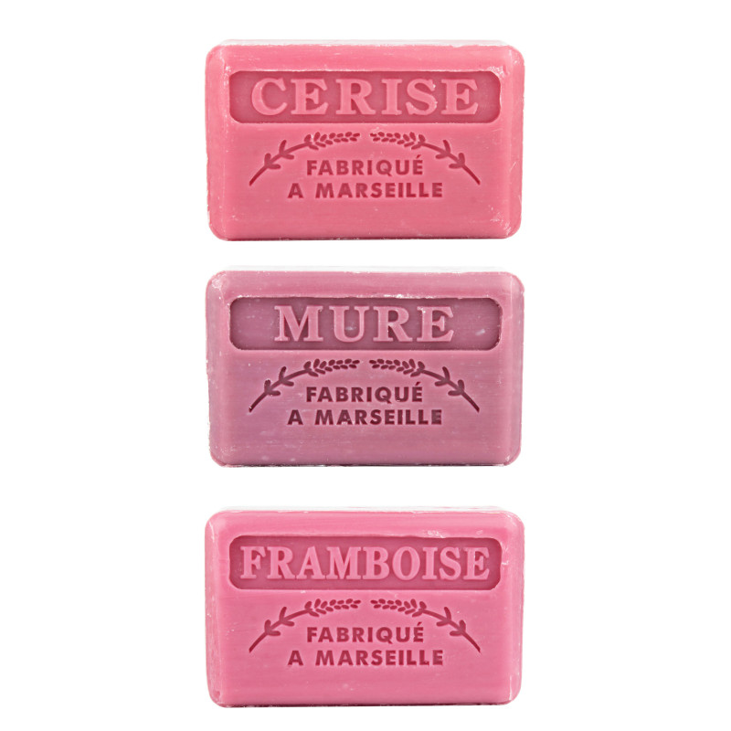 Zestaw mydeł marsylskich 3x125g Wiśnia Jeżyna Malina Zestaw mydeł marsylskich 3x125g Wiśnia Jeżyna Malina