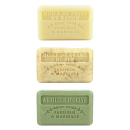 Zestaw mydeł marsylskich 3x125g Olej z pestek winogron Olej z kiełków pszenicy Oliwa z oliwek