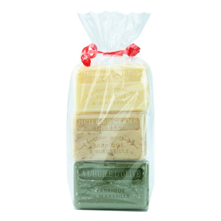 Zestaw mydeł marsylskich 3x125g Olej z pestek winogron Olej z kiełków pszenicy Oliwa z oliwek