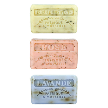 Zestaw mydeł marsylskich 3x125g Zioła Prowansalskie Róża z Płatkami Kwiat Lawendy