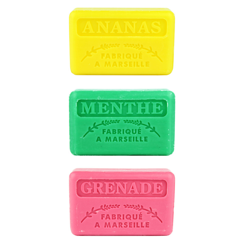 Zestaw mydeł marsylskich 3x125g Ananas Mięta Granat Zestaw mydeł marsylskich 3x125g Ananas Mięta Granat