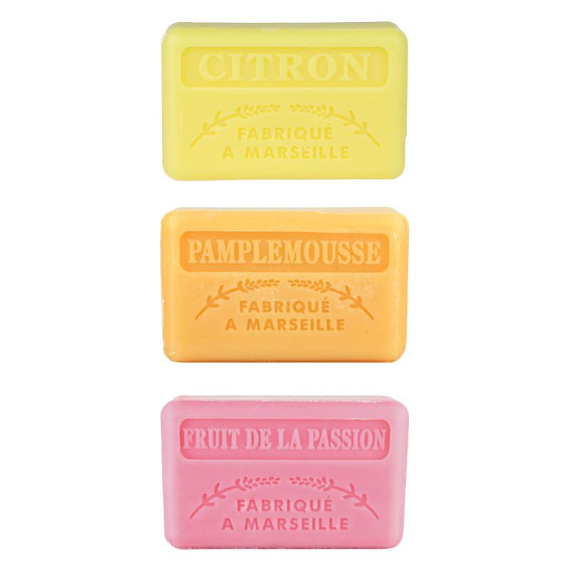 Zestaw mydeł marsylskich 3x125g Cytryna Grejpfrut Marakuja Zestaw mydeł marsylskich 3x125g Cytryna Grejpfrut Marakuja