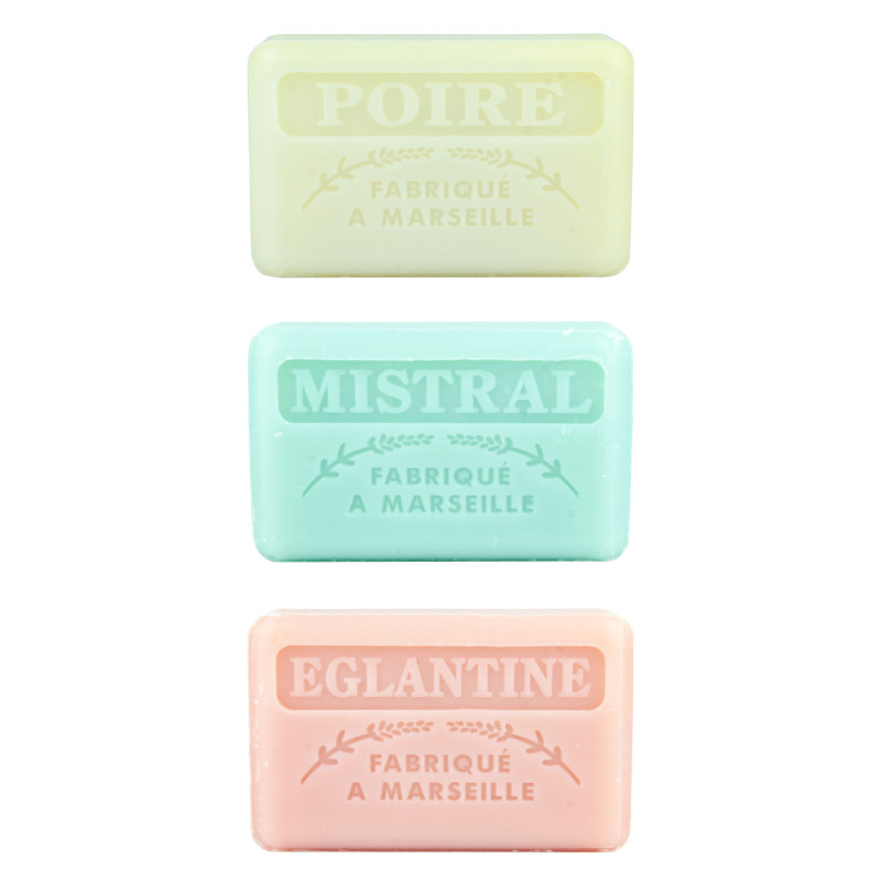 Zestaw mydeł marsylskich 3x125g Gruszka Mistral Kwiatowe Zestaw mydeł marsylskich 3x125g Gruszka Mistral Kwiatowe