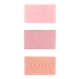 Zestaw mydeł marsylskich 3x100g Magnolia Kwiat Herbaty Róża Piwonia Migdał Miód