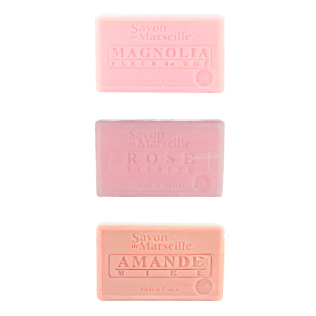 Zestaw mydeł marsylskich 3x100g Magnolia Kwiat Herbaty Róża Piwonia Migdał Miód