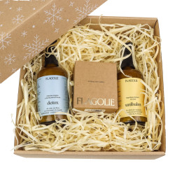 Zestaw kosmetyków Flagolie - Mleczko myjące i balsam do ciała, świeca zapachowa