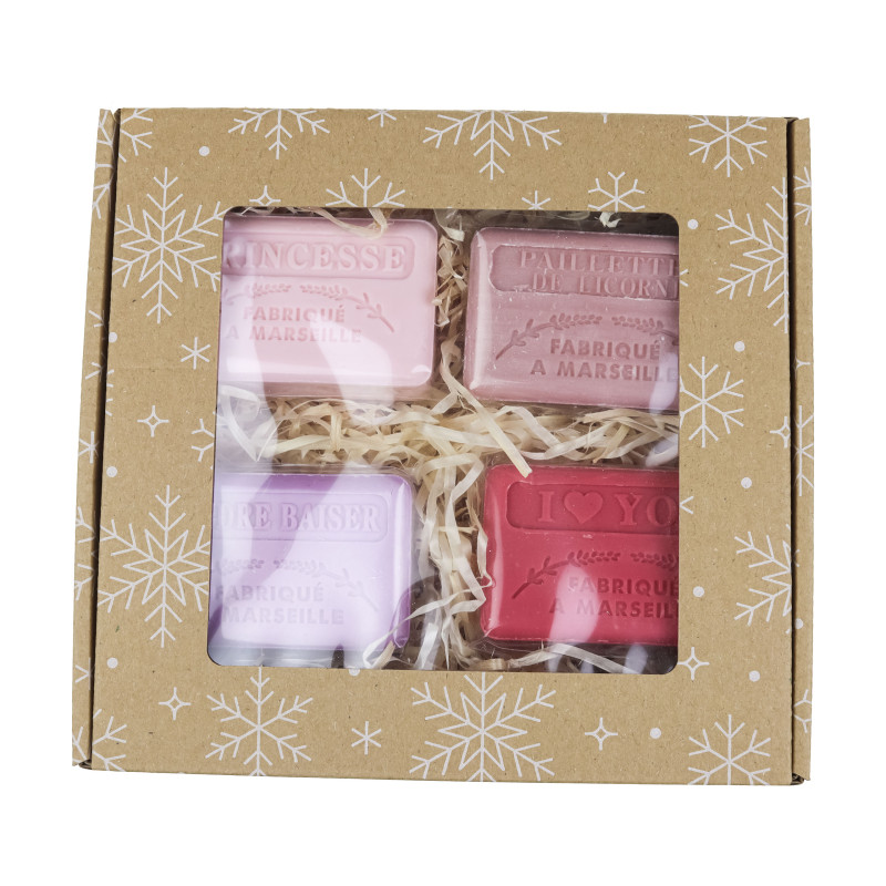 Zestaw dla Niej 4 mydła marsylskie 125g Księżniczka, Jednorożec, Namiętny pocałunek, I Love You Zestaw dla Niej 4 mydła marsylskie 125g Księżniczka, Jednorożec, Namiętny pocałunek, I Love You