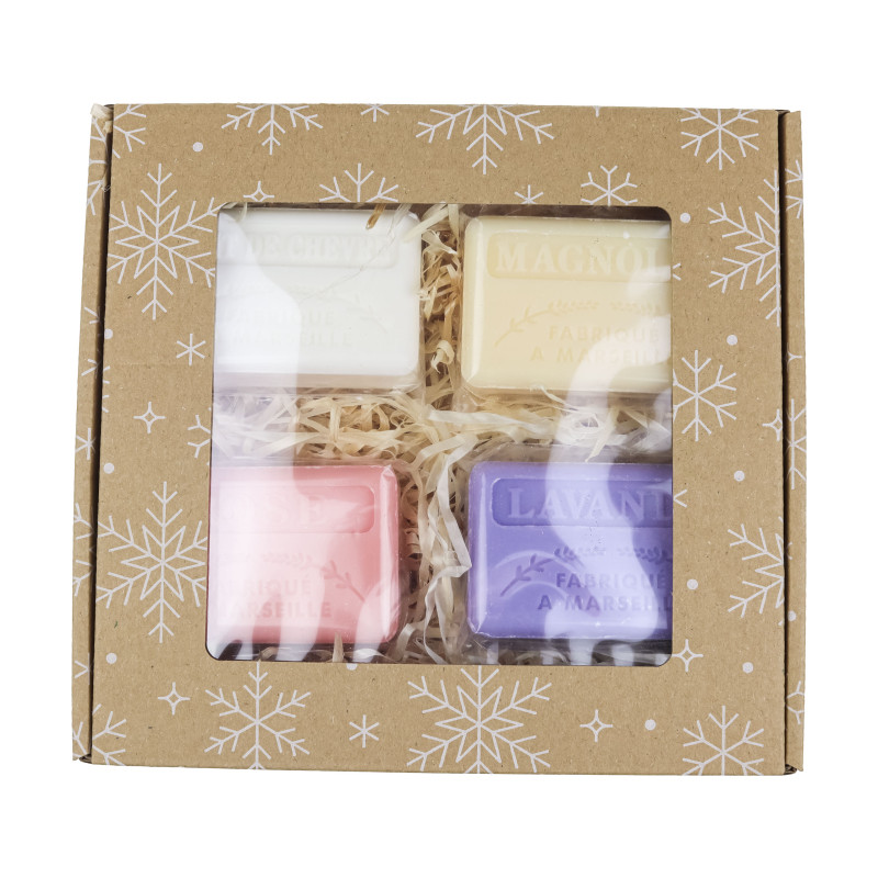 Zestaw mydeł marsylskich 4x125g Kozie Mleko Magnolia Róża Lawenda Zestaw mydeł marsylskich 4x125g Kozie Mleko Magnolia Róża Lawenda