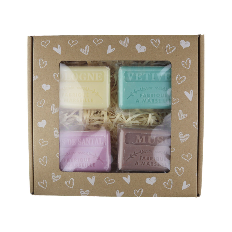 Zestaw mydeł marsylskich 4x125g Dla Niego Kolońskie Drzewo Sandałowe Wetiwer Piżmo Zestaw mydeł marsylskich 4x125g Dla Niego Kolońskie Drzewo Sandałowe Wetiwer Piżmo