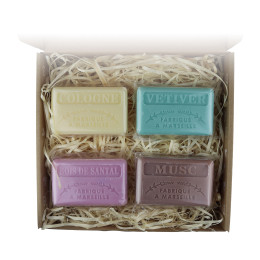 Zestaw mydeł marsylskich 4x125g Dla Niego Kolońskie Drzewo Sandałowe Wetiwer Piżmo