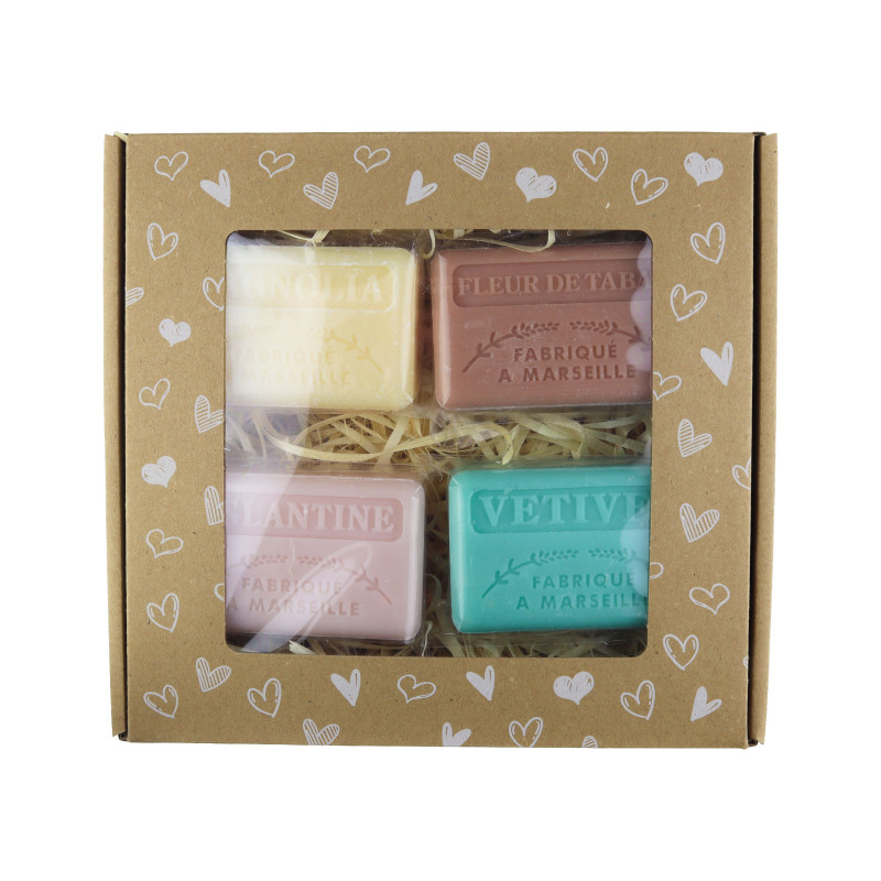 Zestaw mydeł marsylskich 4x125g Magnolia Kwiat Tytoniu Kwiatowe Wetiwer