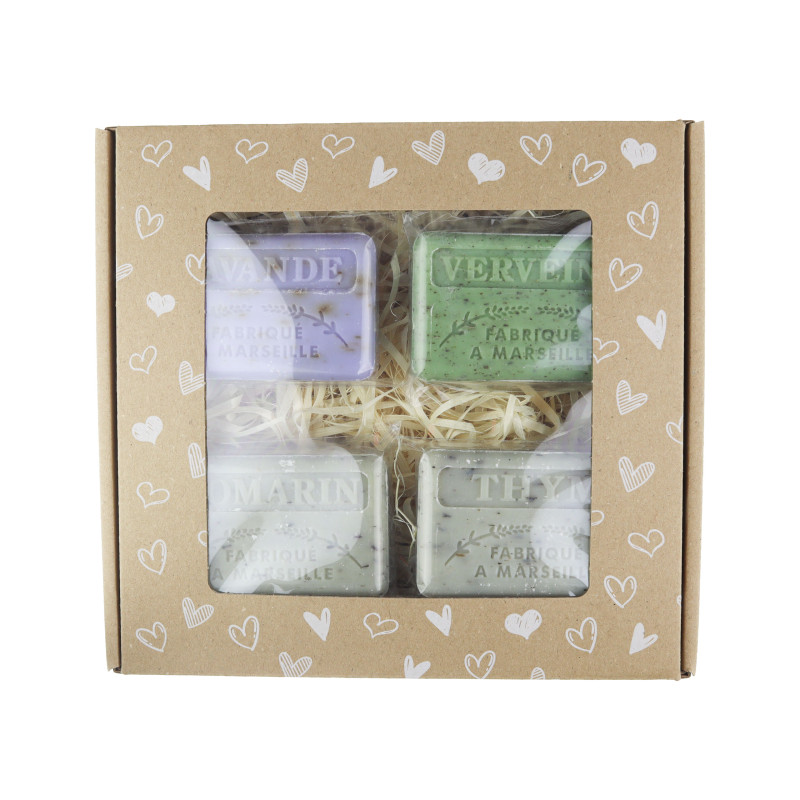 Zestaw mydeł marsylskich 4x125g Kwiat Lawendy Werben z Listkami Rozmaryn Tymianek