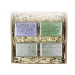 Zestaw mydeł marsylskich 4x125g Kwiat Lawendy Werben z Listkami Rozmaryn Tymianek